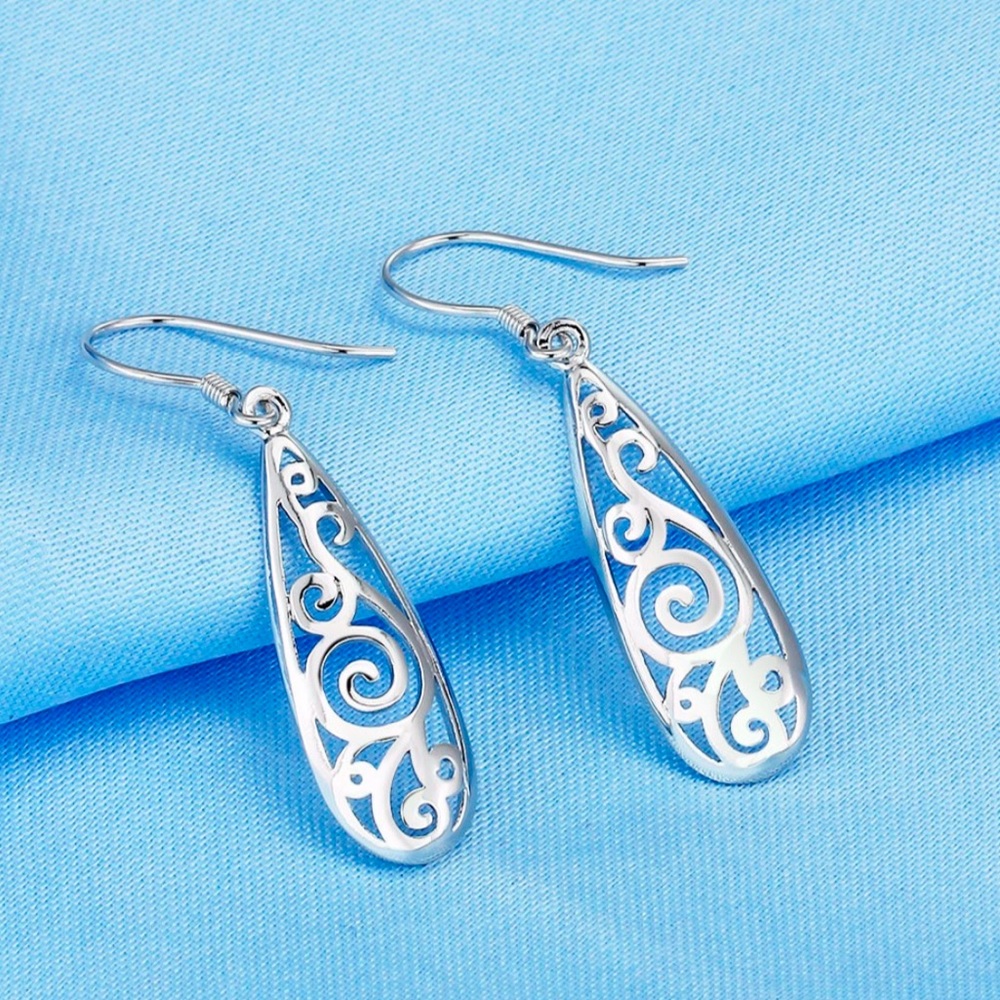 Silver Openwork Teardrop Boho Earrings - Picture 2 of 7